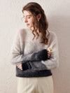 COMOBOCA Gray Women's Mohair Crew Neck Gradient Knit Sweater