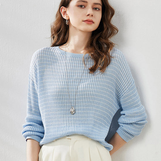 COMOBOCA Women's Striped Knit Pullover Sweater