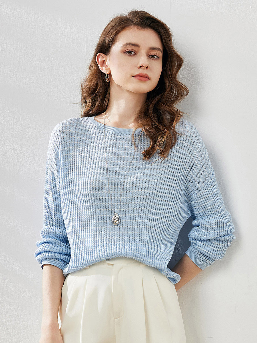 COMOBOCA Women's Striped Knit Pullover Sweater