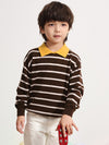 COMOBOCA BROWN 100% Wool Kids' Striped Collar Sweater