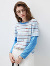 COMOBOCA Women's Layered Striped Round Neck Knit Sweater