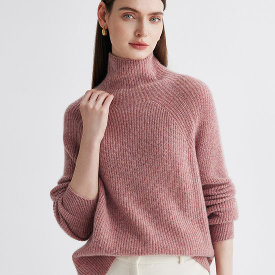 COMOBOCA 100% Cashmere Women's Ribbed Turtleneck Sweater