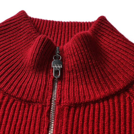 COMOBOCA 100% Wool Women's Half-High Neck Zip Cardigan