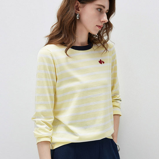 COMOBOCA Women's Stripe Round Neck Knit Sweater