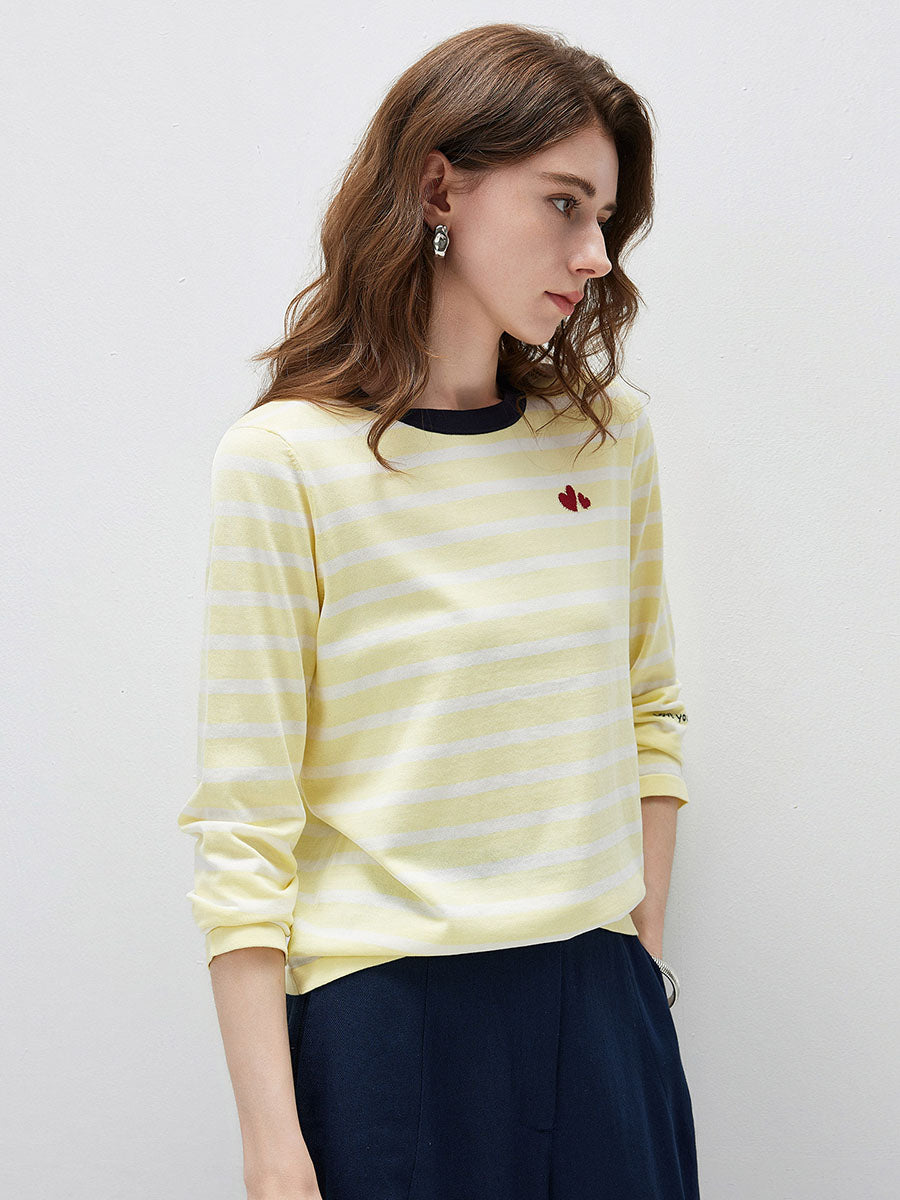 COMOBOCA Women's Stripe Round Neck Knit Sweater