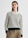 COMOBOCA 100% Cashmere Women's Striped Round Neck Knit Sweater