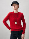 COMOBOCA Red 100% Cashmere Women's Cable Round Neck Knit Sweater