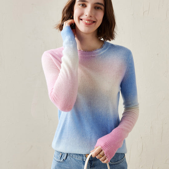 COMOBOCA Pink 100% Cashmere Women's Gradient Ombre Sweater