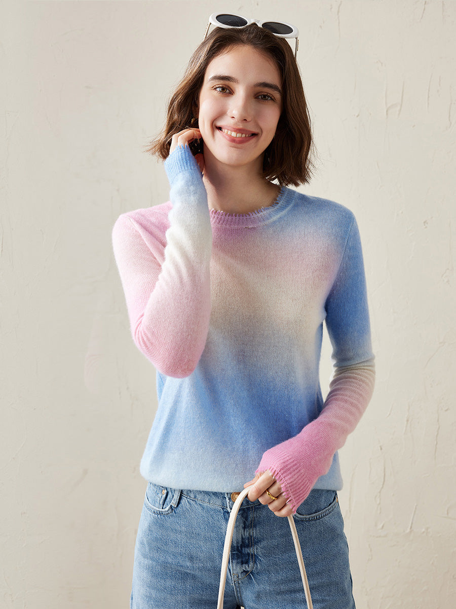 COMOBOCA Pink 100% Cashmere Women's Gradient Ombre Sweater