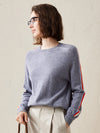 COMOBOCA Gray 100% Cashmere Women's Colorful Side Stripes Knit Sweater