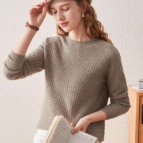 COMOBOCA 100% Cashmere Women's Round Neck Ribbed Knit Sweater