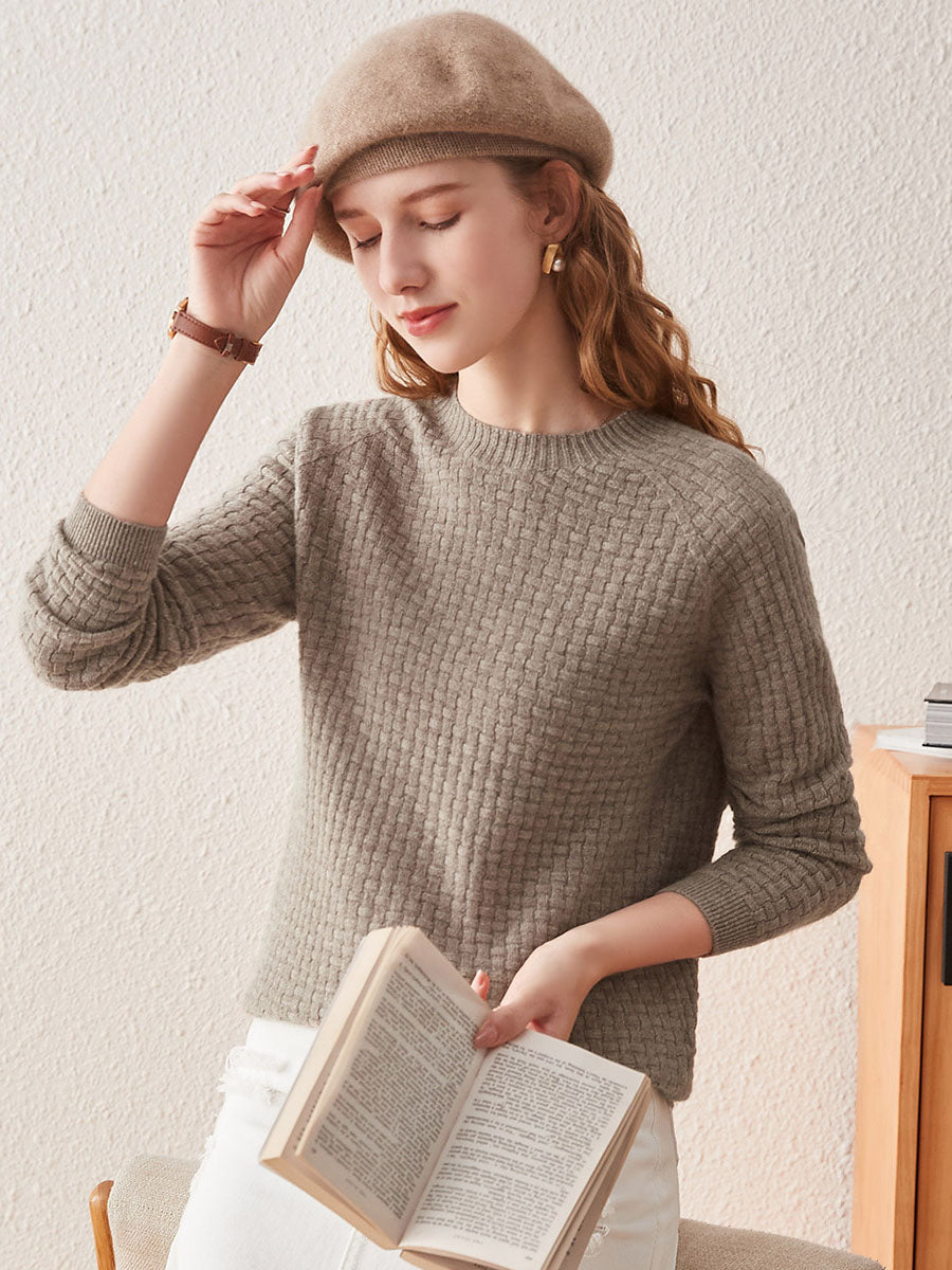COMOBOCA 100% Cashmere Women's Round Neck Ribbed Knit Sweater