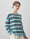 COMOBOCA Green 100% Cashmere Women's Striped Knit Sweater
