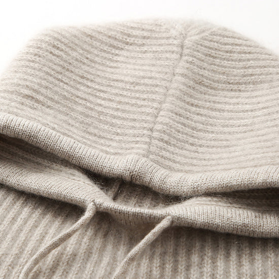 COMOBOCA 100% Cashmere Women's Ribbed Cozy Reversible Knit Hood