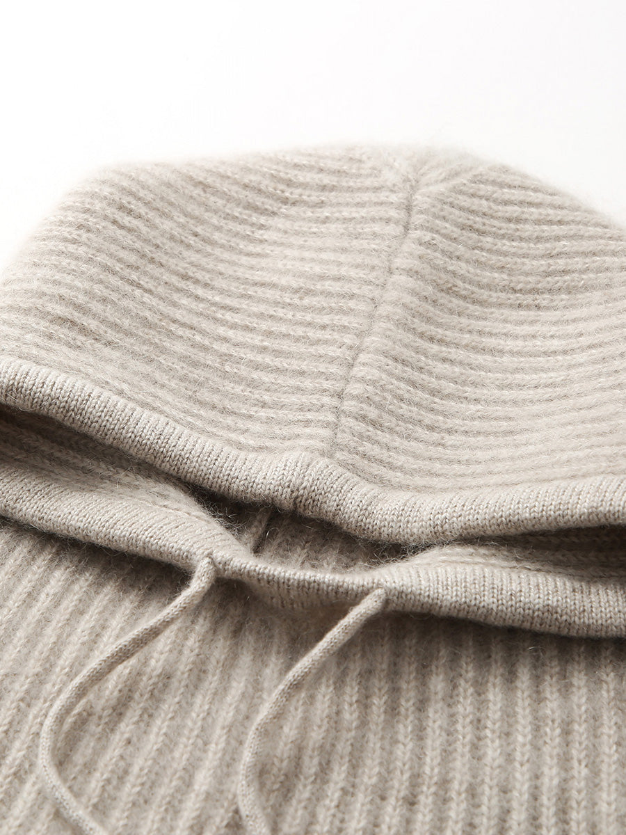 COMOBOCA 100% Cashmere Women's Ribbed Cozy Reversible Knit Hood