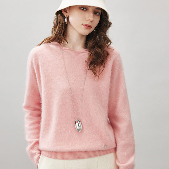 COMOBOCA Pink Women's Wool Seamless Brushed Knit Sweater