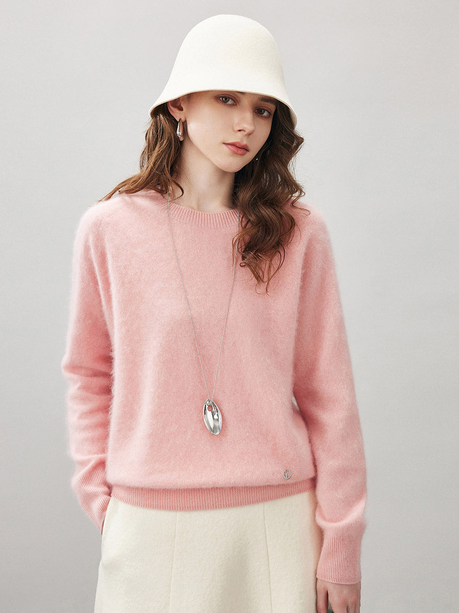 COMOBOCA Pink Women's Wool Seamless Brushed Knit Sweater