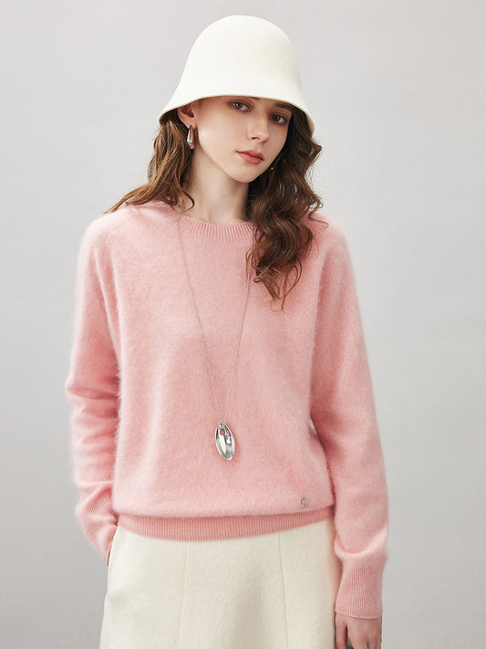 COMOBOCA Pink Women's Wool Seamless Brushed Knit Sweater