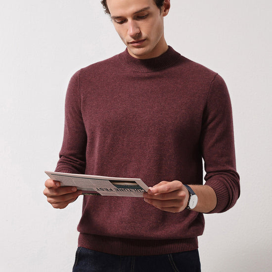 COMOBOCA MAROON 100% Cashmere Men's Mock Neck Knit Sweater
