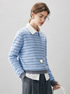 COMOBOCA 100% Cashmere Women's Striped Round Neck Knit Sweater