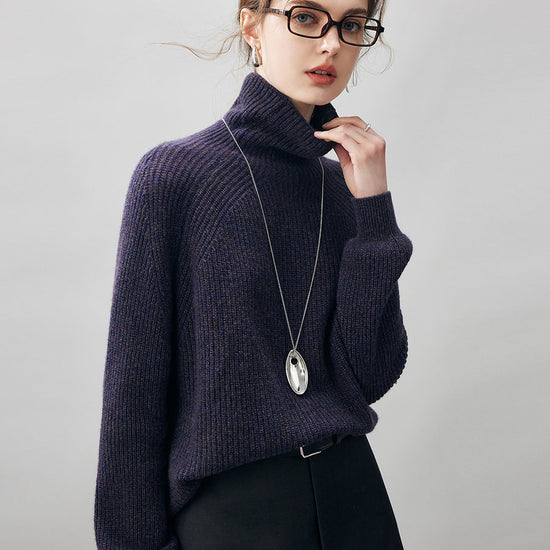 COMOBOCA 100% Cashmere Women's Ribbed Turtleneck Sweater