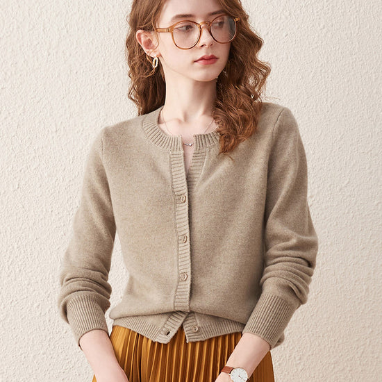 COMOBOCA LIGHT TAN 100% Wool Women's Cardigan Sweater