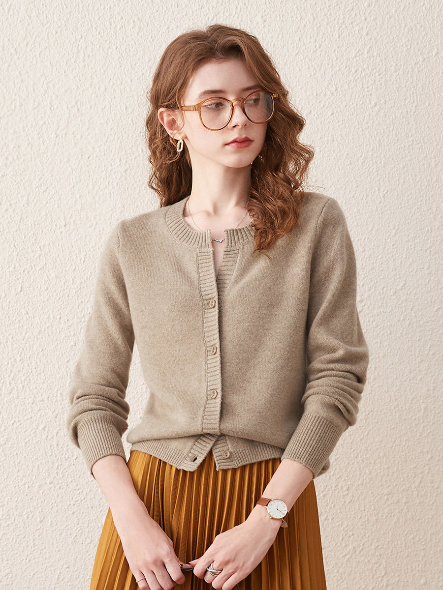 COMOBOCA LIGHT TAN 100% Wool Women's Cardigan Sweater