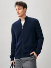 COMOBOCA Navy Blue 100% Cashmere Men's Full Zip Mock Neck Knit Cardigan