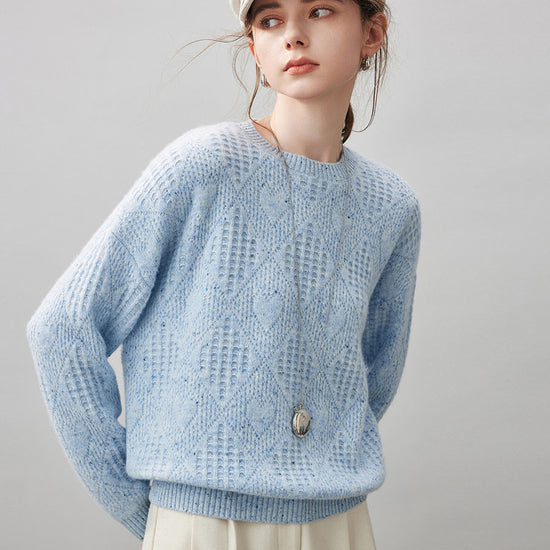 COMOBOCA 100% Cashmere Women's Openwork Knit Round Neck Sweater