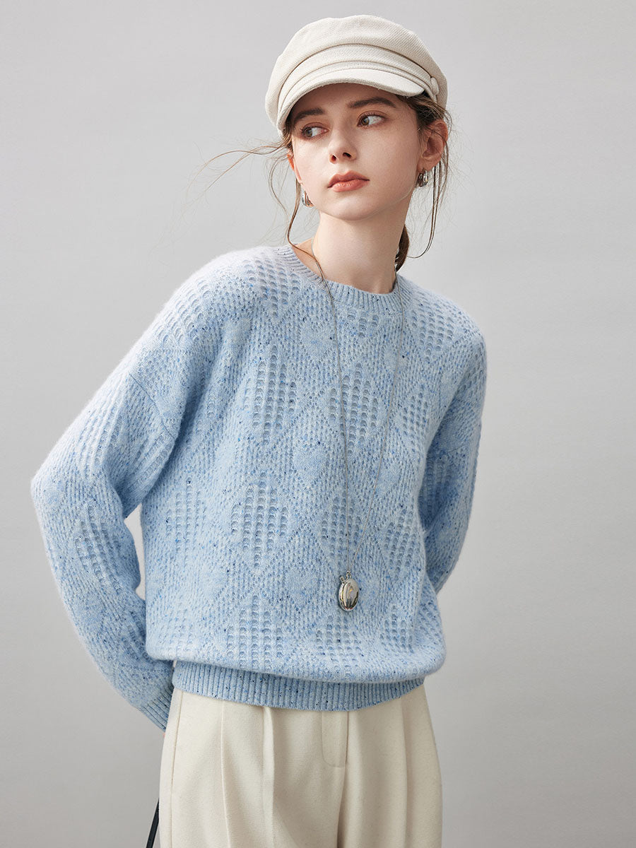 COMOBOCA 100% Cashmere Women's Openwork Knit Round Neck Sweater