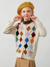 COMOBOCA 100% Wool Kids' Colorful Buttons Argyle Cardigan