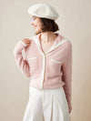 COMOBOCA Pink 100% Cashmere Women's Sailor Collar Knit Cardigan