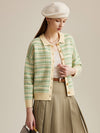 COMOBOCA Yellow 100% Wool Women's Vintage Inspired Striped Knit Cardigan