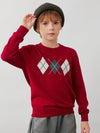COMOBOCA 100% Wool Kids' Argyle Pattern Round Neck Sweater