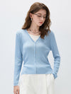 COMOBOCA Light Blue Women's Ribbed Knit V-Neck Faux Cardigan
