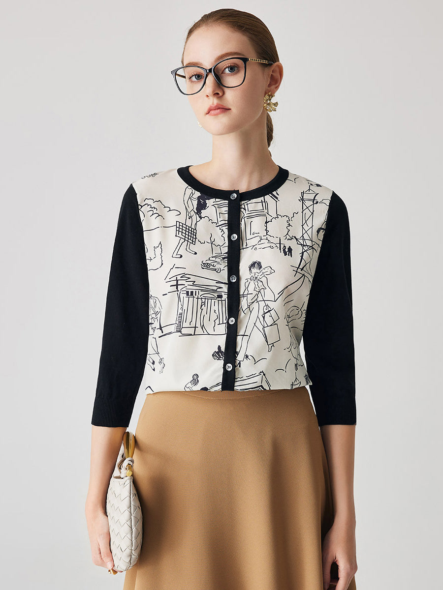 COMOBOCA Women's Floral Patterned Button-Down Cardigan