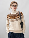 COMOBOCA 100% Cashmere Women's Fair Isle Mock Neck Sweater