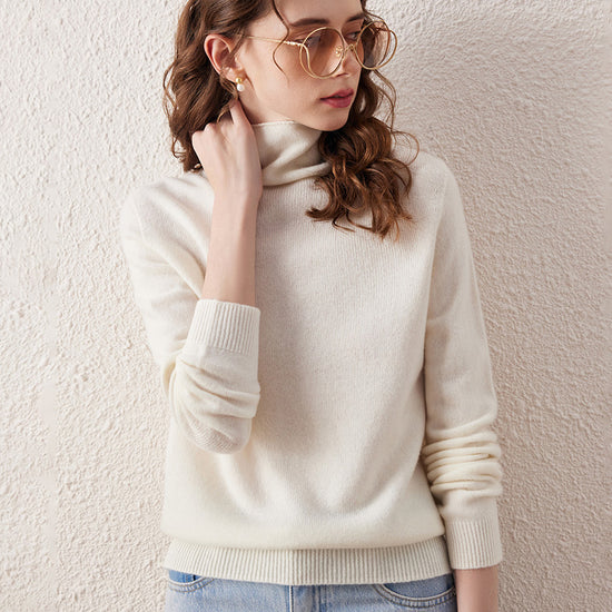 COMOBOCA 100% Wool Women's Ribbed Turtleneck Sweater