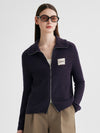 COMOBOCA Purple 100% Cashmere Women's Ribbed Collared Zip Up Cardigan