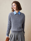 COMOBOCA Gray 100% Cashmere Women's Classic Cable Knit Sweater
