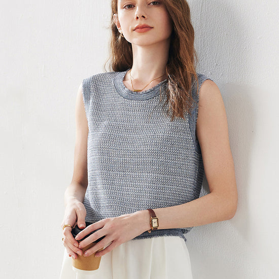 COMOBOCA Women's Frayed Edge Textured Tank Top