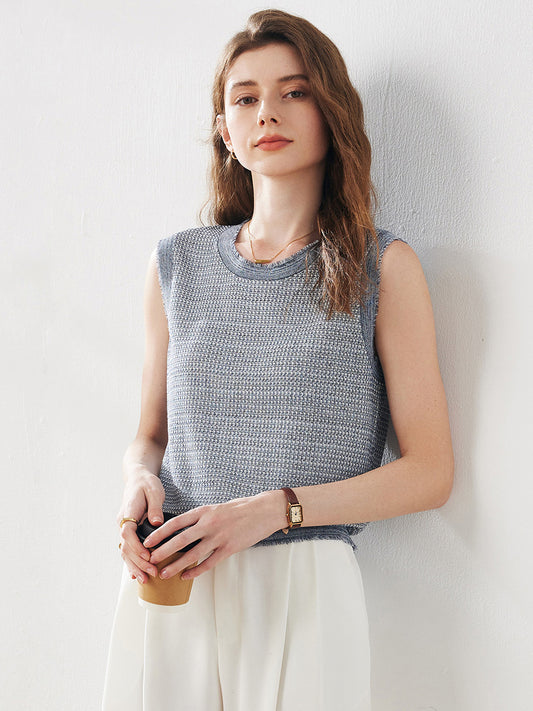 COMOBOCA Women's Frayed Edge Textured Tank Top