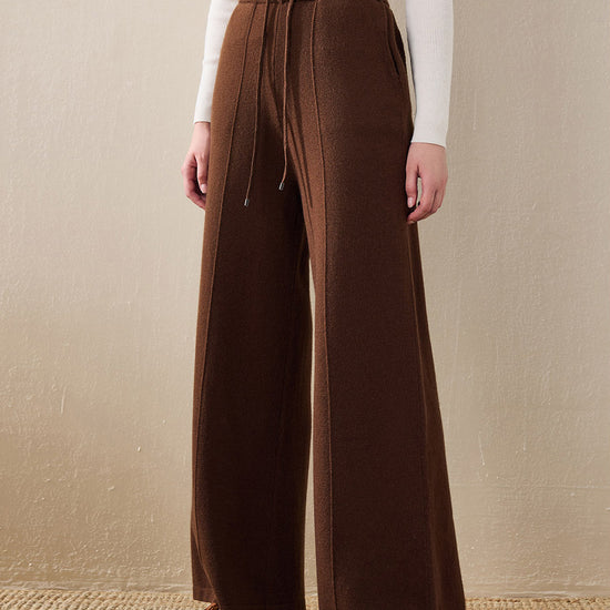 COMOBOCA 100% Wool Women's Wide Leg Pants with Drawstring