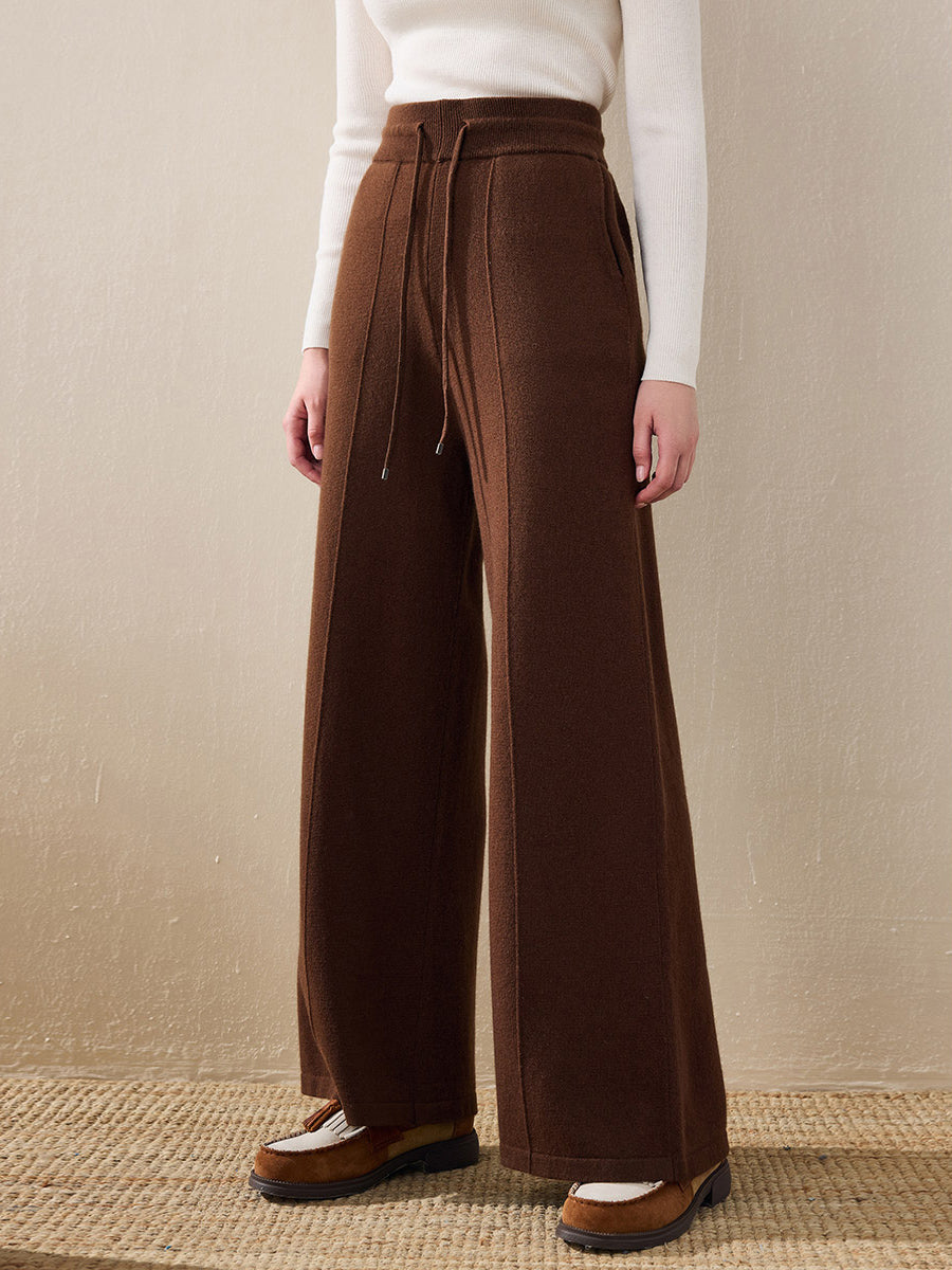 COMOBOCA 100% Wool Women's Wide Leg Pants with Drawstring