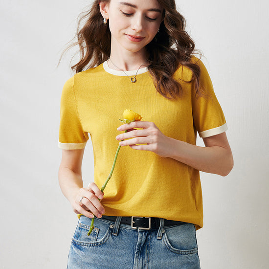 COMOBOCA Women's Retro Ringer Cotton Silk T-Shirt