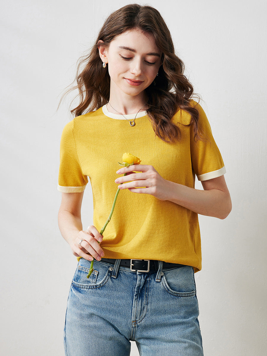 COMOBOCA Women's Retro Ringer Cotton Silk T-Shirt