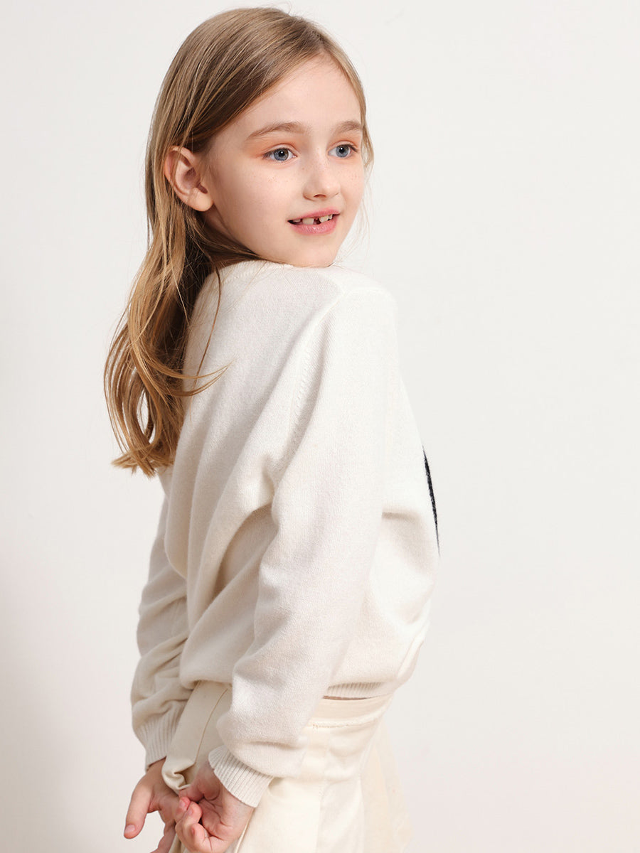 COMOBOCA 100% Wool Kids' Intarsia Round Neck Knit Sweater