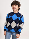 COMOBOCA BLUE 100% Wool Kids' Ribbed Round Neck Sweater