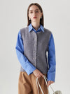 COMOBOCA 100% Wool Women's Button Down Frayed Hem Knit Vest