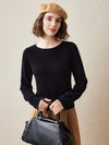 COMOBOCA Black 100% Cashmere Women's Pearl-Trimmed Knit Sweater